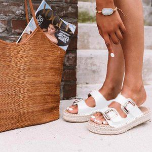 WHITE Amette Buckle Slip On Espadrille